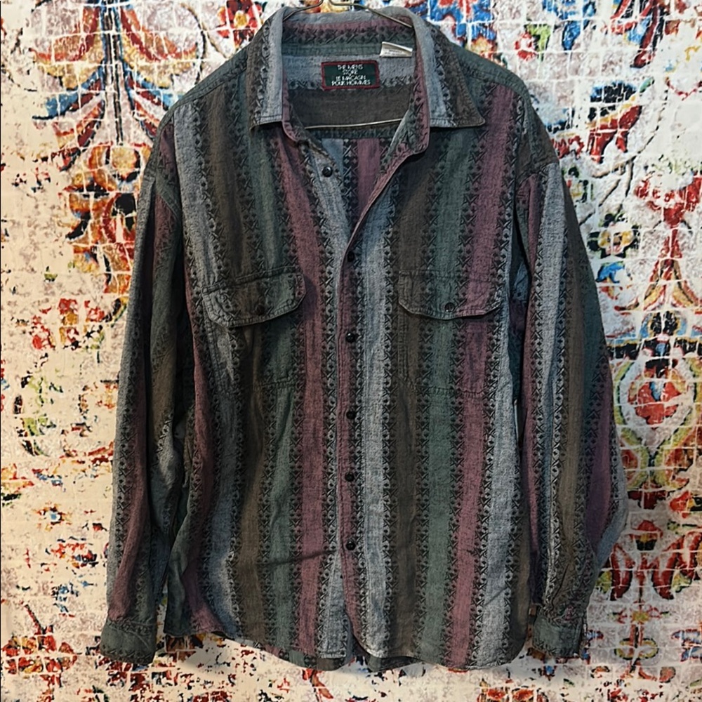 Vintage Striped/design Button-Up Shirt
